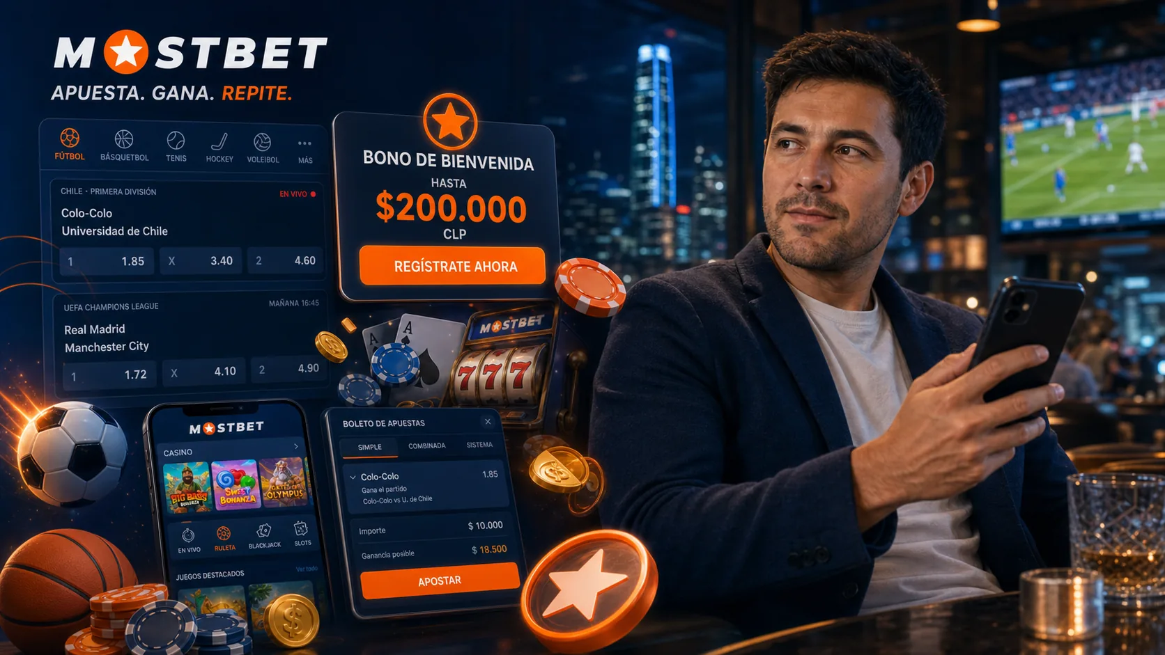 Mostbet Chile content image with app, odds and bonus cues
