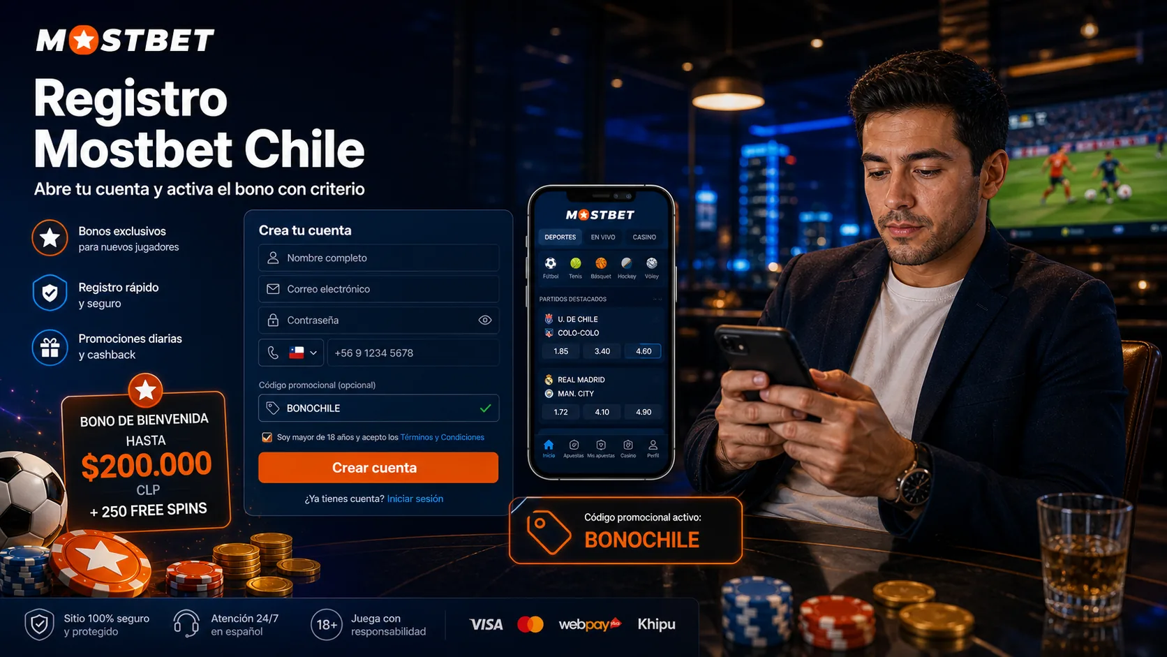 Mostbet Chile registration page banner